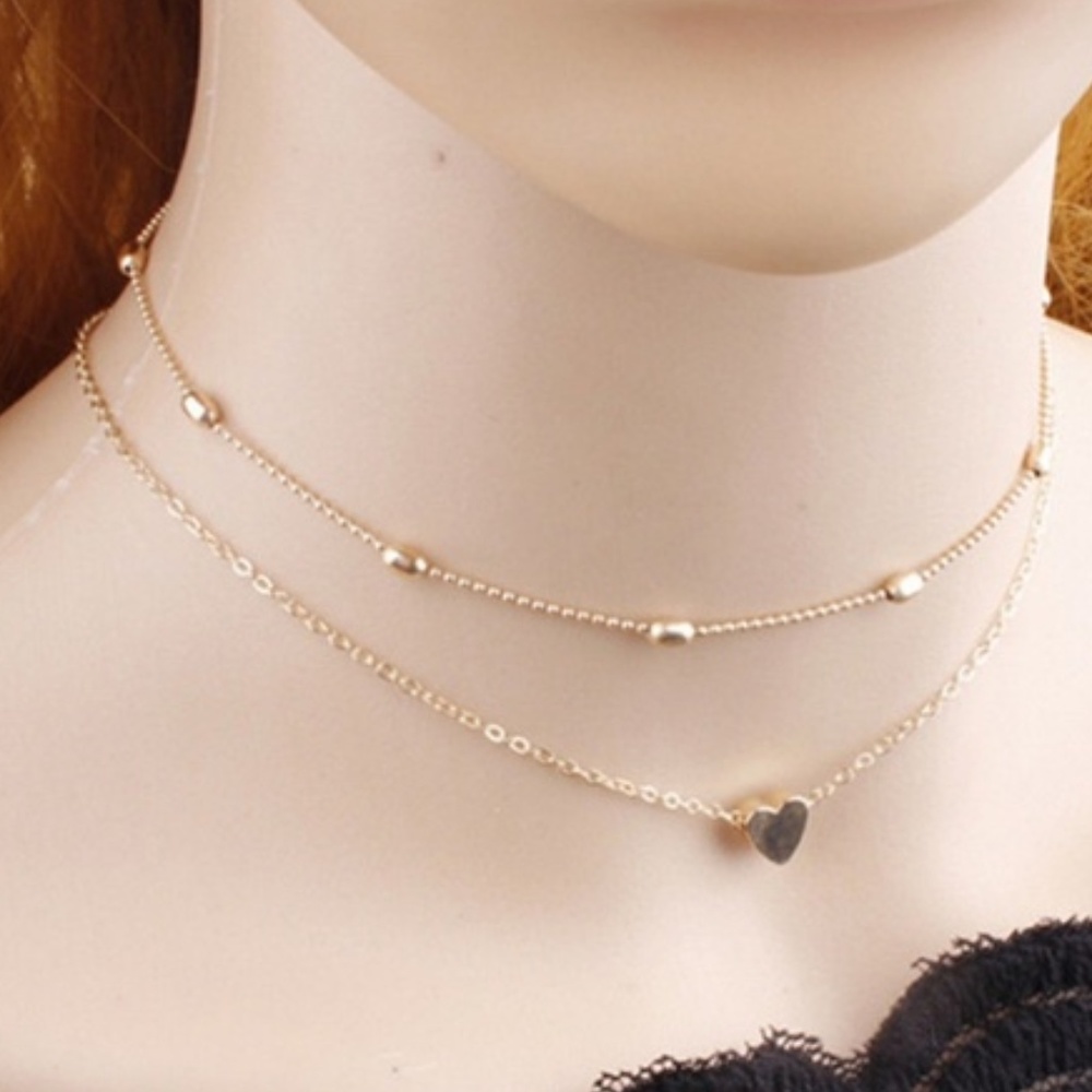 New Gold Double-Layer Heart Necklace - Picture 5 of 8